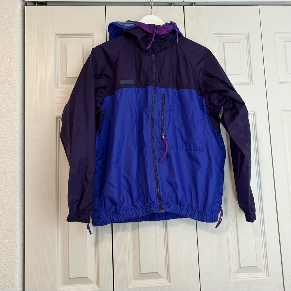 Columbia Vintage Made in the USA Wind Breaker Jacket Packable Hood Elastic Waist